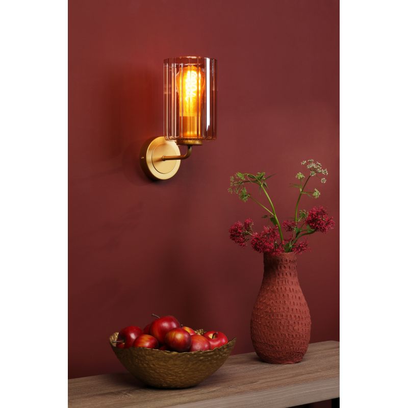 Dar_Vol3-DAY0735 - Daylin - Satin Gold Wall Lamp with Ribbed Amber Glass