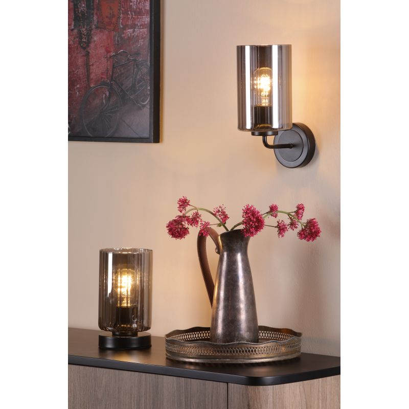 Dar_Vol3-DAY4222 - Daylin - Satin Black Table Lamp with Ribbed Smoked Glass