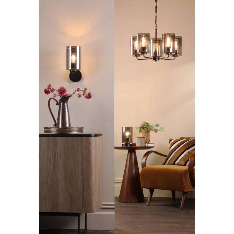 Dar_Vol3-DAY4222 - Daylin - Satin Black Table Lamp with Ribbed Smoked Glass