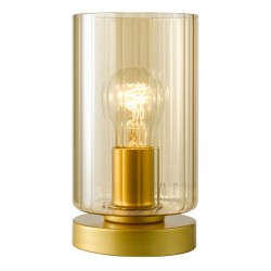 Daylin - Satin Gold Table Lamp with Ribbed Amber Glass