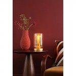 Daylin - Satin Gold Table Lamp with Ribbed Amber Glass