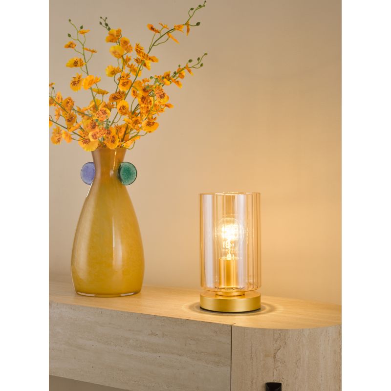 Dar_Vol3-DAY4235 - Daylin - Satin Gold Table Lamp with Ribbed Amber Glass
