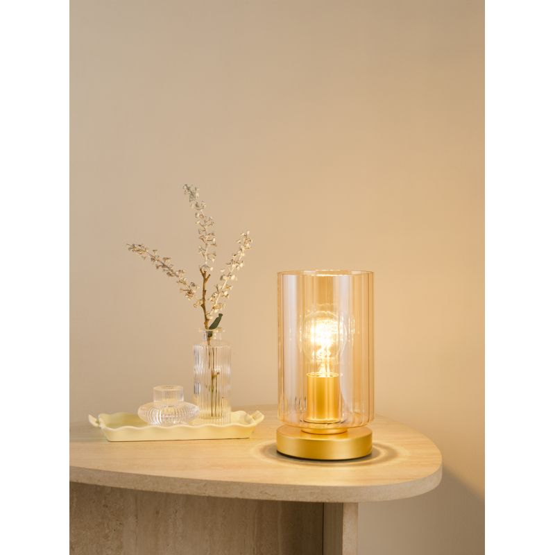 Dar_Vol3-DAY4235 - Daylin - Satin Gold Table Lamp with Ribbed Amber Glass