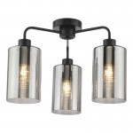 Daylin - Satin Black 3 Light Semi Flush with Ribbed Smoked Glass