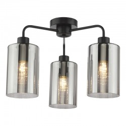Daylin - Satin Black 3 Light Semi Flush with Ribbed Smoked Glass