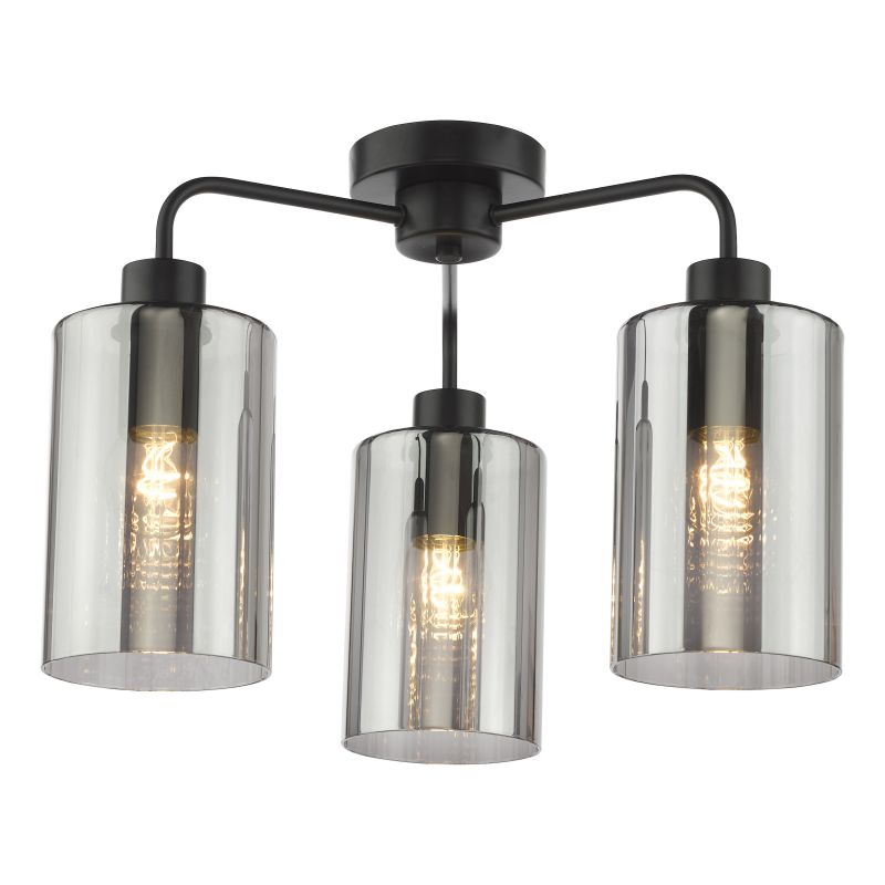 Dar_Vol3-DAY5322 - Daylin - Satin Black 3 Light Semi Flush with Ribbed Smoked Glass