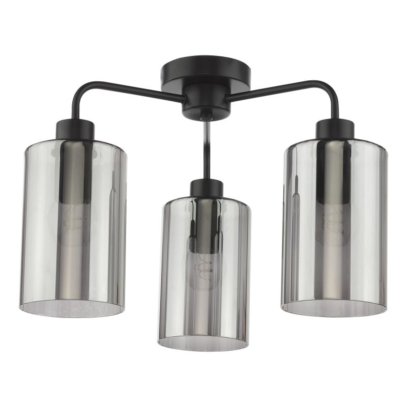 Dar_Vol3-DAY5322 - Daylin - Satin Black 3 Light Semi Flush with Ribbed Smoked Glass