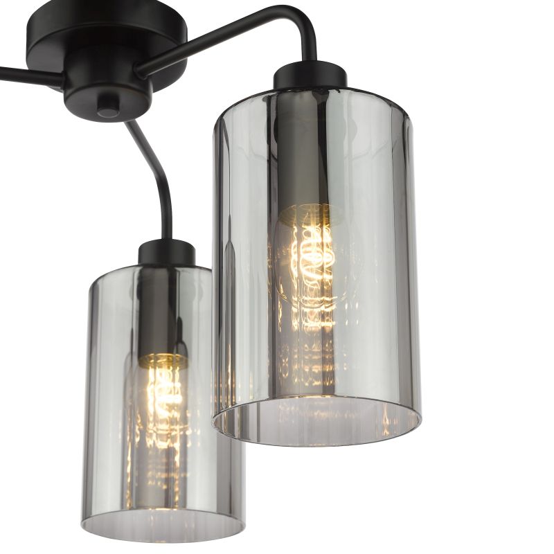 Dar_Vol3-DAY5322 - Daylin - Satin Black 3 Light Semi Flush with Ribbed Smoked Glass