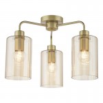Daylin - Satin Gold 3 Light Semi Flush with Ribbed Amber Glass