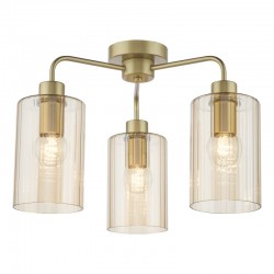 Daylin - Satin Gold 3 Light Semi Flush with Ribbed Amber Glass