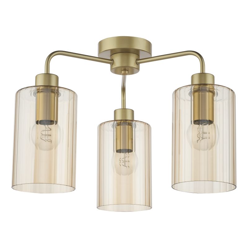 Dar_Vol3-DAY5335 - Daylin - Satin Gold 3 Light Semi Flush with Ribbed Amber Glass