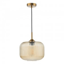 Demarius - Natural Brass Pendant with Amber Ribbed Glass Demarius - Natural Brass Pendant with Amber Ribbed Glass