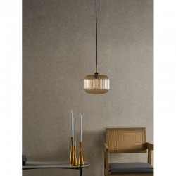 Demarius - Natural Brass Pendant with Amber Ribbed Glass Demarius - Natural Brass Pendant with Amber Ribbed Glass