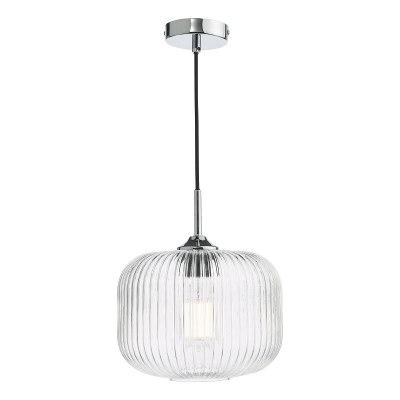 Dar-DEM0108 - Demarius - Chrome Pendant with Clear Ribbed Glass