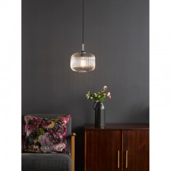 Demarius - Chrome Pendant with Clear Ribbed Glass