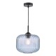 Dar-DEM0123 - Demarius - Matt Black Pendant with Blue Ribbed Glass