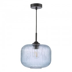 Demarius - Matt Black Pendant with Blue Ribbed Glass Demarius - Matt Black Pendant with Blue Ribbed Glass