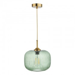 Demarius - Bronze Pendant with Green Ribbed Glass Demarius - Bronze Pendant with Green Ribbed Glass