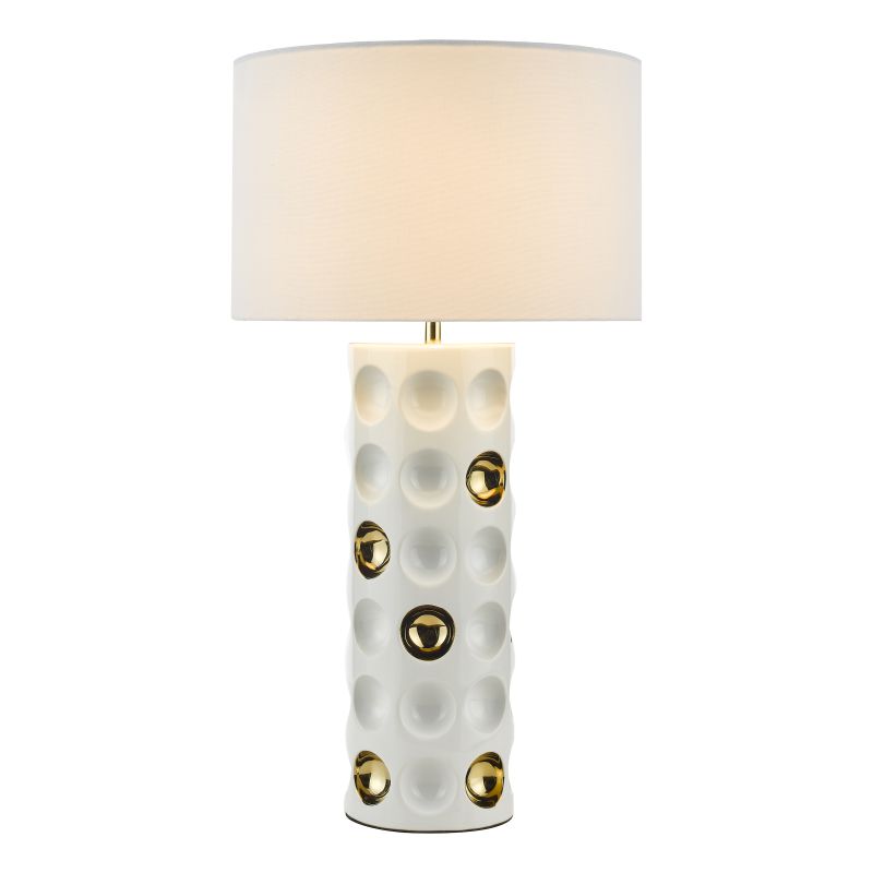 Dar-DIM422 - Dimple - White Linen & White and Gold Ceramic Table Lamp