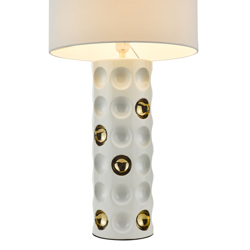 Table & Floor Lamp - Dimple - White Linen & White and Gold Ceramic Table Lamp Dar-DIM422 - Dimple - White Linen & White and Gold Ceramic Table Lamp