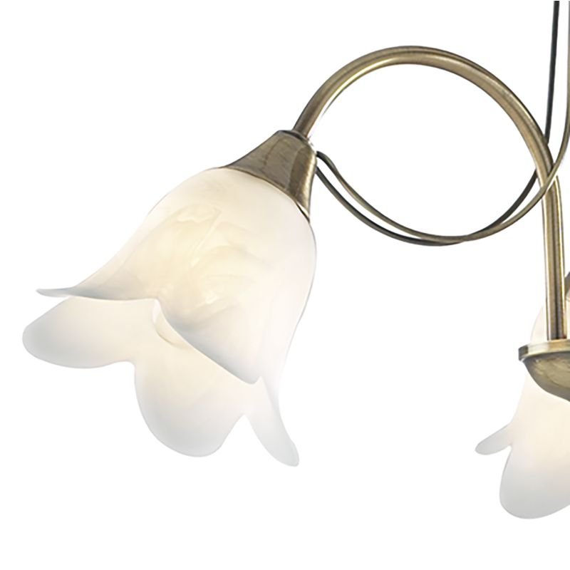 Ceiling Lights - Doublet - Flower Glass with Antique Brass 3 Light Centre Fitting Dar-DOU0375 - Doublet - Flower Glass with Antique Brass 3 Light Centre Fitting