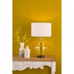 Drago - Clear Glass & Matt Black Table Lamp with Ivory Shade Drago - Clear Glass & Matt Black Table Lamp with Ivory Shade