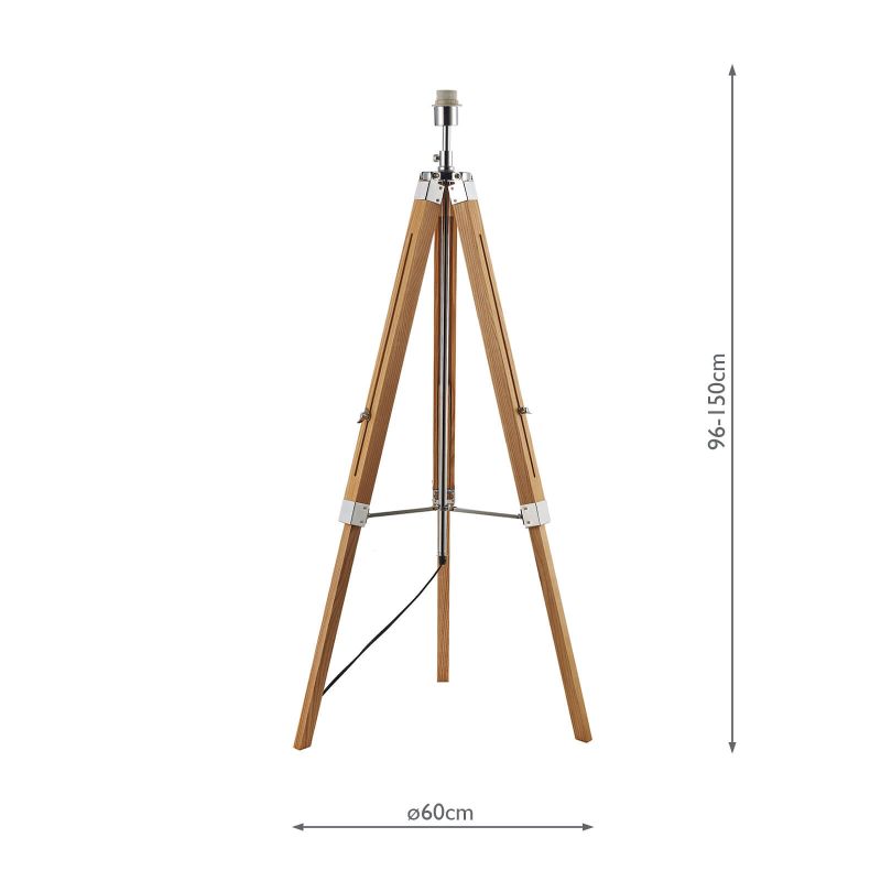 Dar-EAS4943 - Easel - Base Only - Chrome & Light Wooden Tripod Floor Lamp