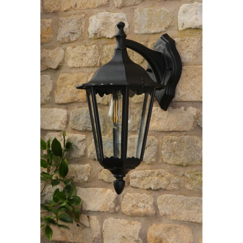 Dar_Vol3-EDD1522 - Eddard - Traditional Matt Black Wall Lamp with Clear Glass IP44