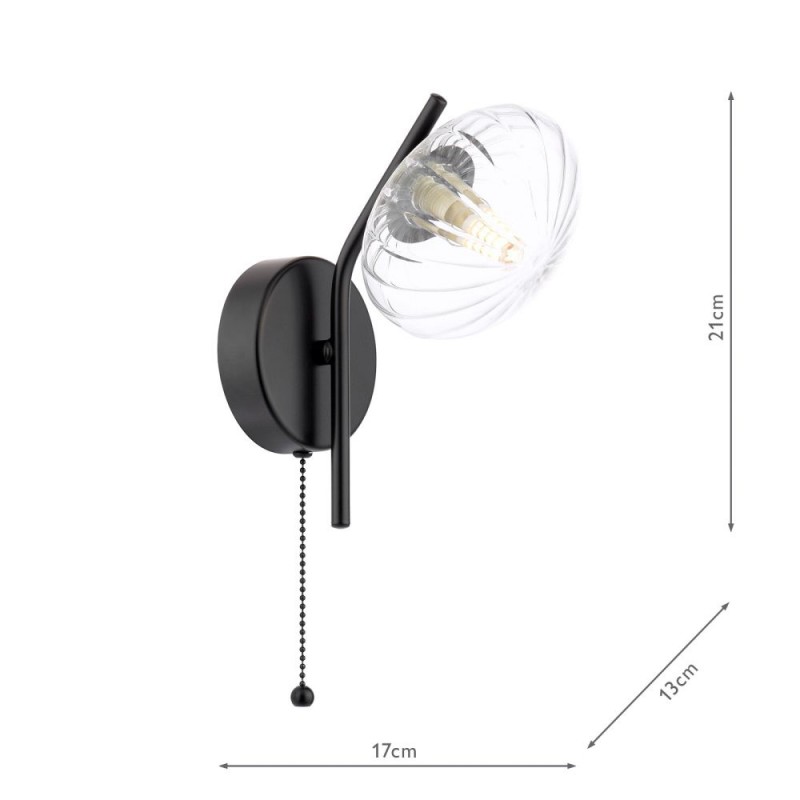 Dar_Vol3-EDE0722 - Ede - Matt Black Wall Lamp with Clear Glass