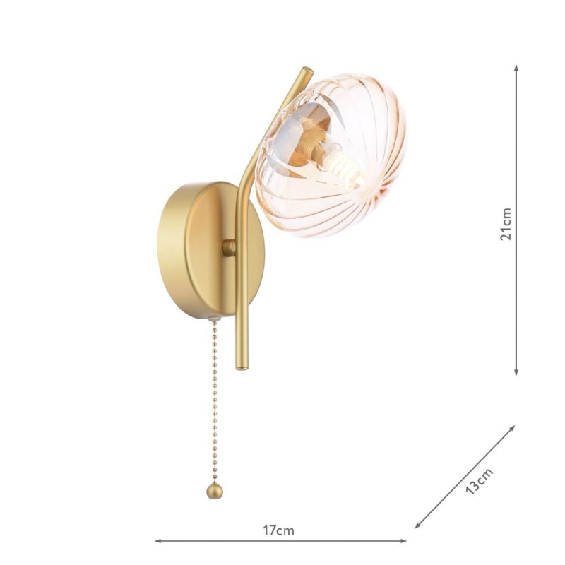 Dar_Vol3-EDE0735 - Ede - Satin Gold Wall Lamp with Amber Glass