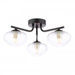 Ede - Matt Black 3 Light Semi Flush with Clear Glass