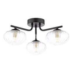Ede - Matt Black 3 Light Semi Flush with Clear Glass