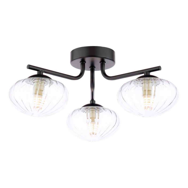 Dar_Vol3-EDE5322 - Ede - Matt Black 3 Light Semi Flush with Clear Glass