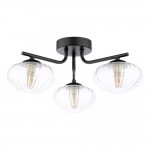 Ede - Matt Black 3 Light Semi Flush with Clear Glass