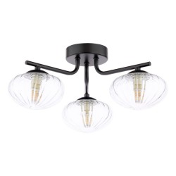 Ede - Matt Black 3 Light Semi Flush with Clear Glass