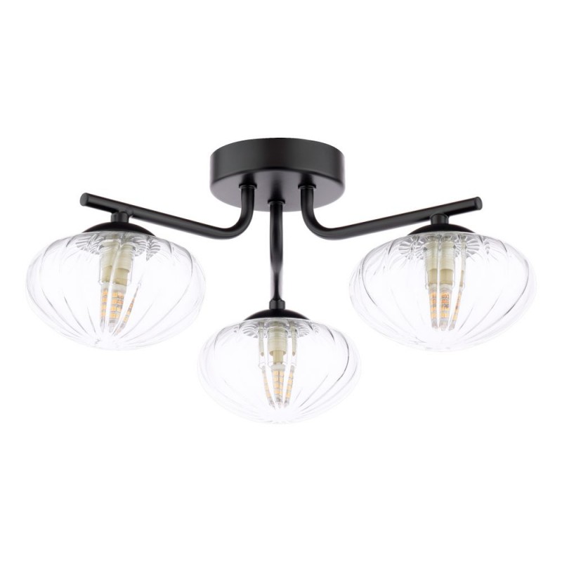 Dar_Vol3-EDE5322 - Ede - Matt Black 3 Light Semi Flush with Clear Glass