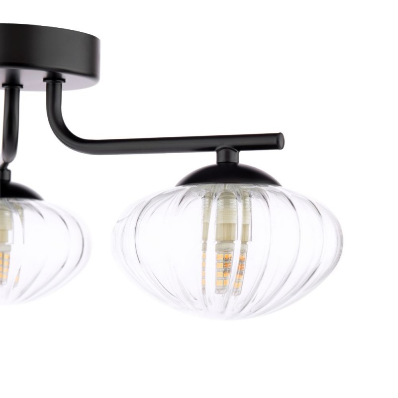 Dar_Vol3-EDE5322 - Ede - Matt Black 3 Light Semi Flush with Clear Glass