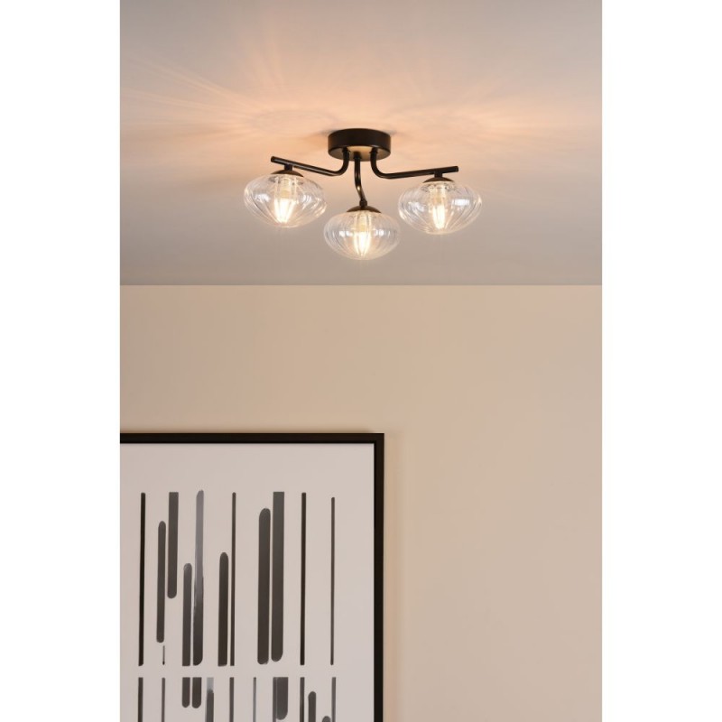 Dar_Vol3-EDE5322 - Ede - Matt Black 3 Light Semi Flush with Clear Glass