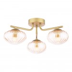 Ede - Satin Gold 3 Light Semi Flush with Amber Glass