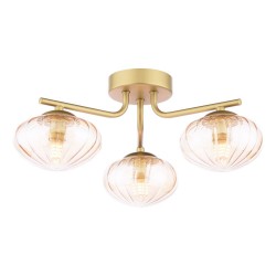 Ede - Satin Gold 3 Light Semi Flush with Amber Glass