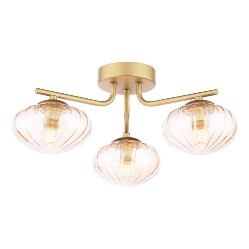 Dar_Vol3-EDE5335 - Ede - Satin Gold 3 Light Semi Flush with Amber Glass