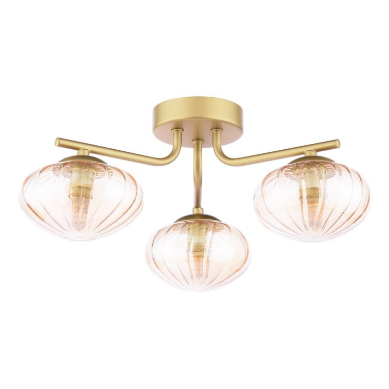 Dar_Vol3-EDE5335 - Ede - Satin Gold 3 Light Semi Flush with Amber Glass