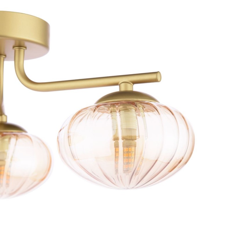 Dar_Vol3-EDE5335 - Ede - Satin Gold 3 Light Semi Flush with Amber Glass