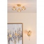 Ede - Satin Gold 3 Light Semi Flush with Amber Glass
