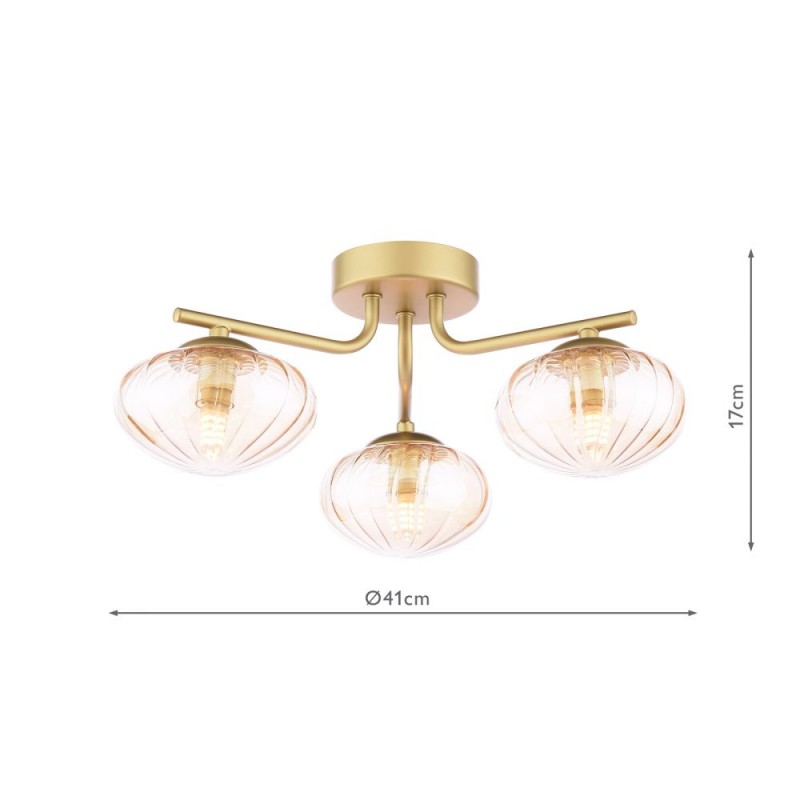 Dar_Vol3-EDE5335 - Ede - Satin Gold 3 Light Semi Flush with Amber Glass