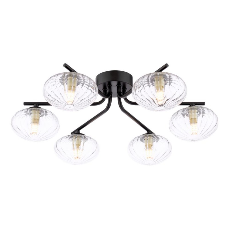 Dar-EDE6422 - Ede - Matt Black 6 Light Semi Flush with Clear Glass