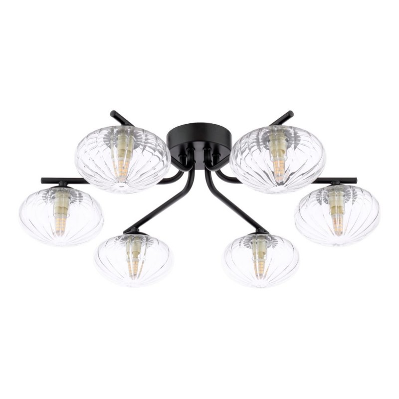 Dar-EDE6422 - Ede - Matt Black 6 Light Semi Flush with Clear Glass