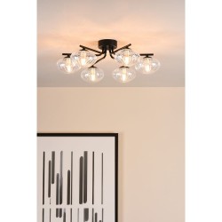 Ede - Matt Black 6 Light Semi Flush with Clear Glass