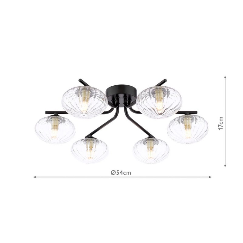 Dar-EDE6422 - Ede - Matt Black 6 Light Semi Flush with Clear Glass