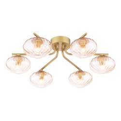 Ede - Satin Gold 6 Light Semi Flush with Amber Glass